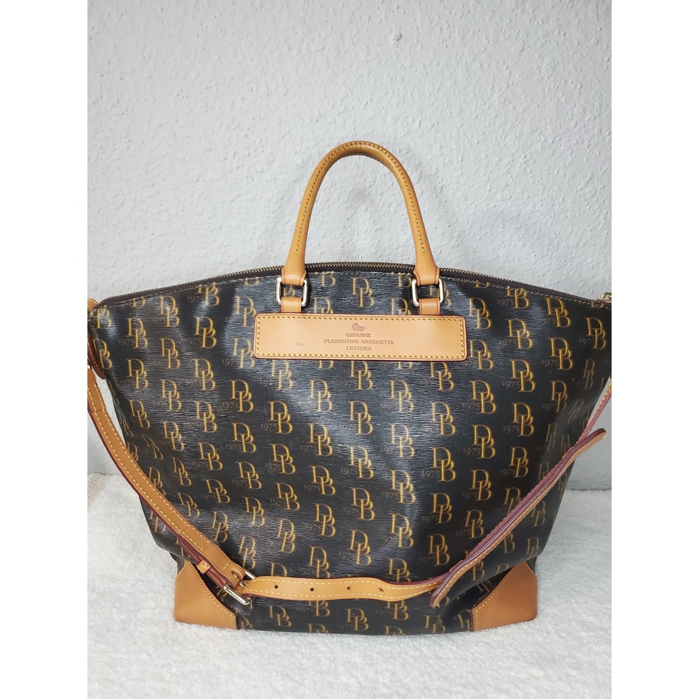 Dooney & Bourke Monogram Coated Canvas Florentine Vacchetta Leather Satchel
